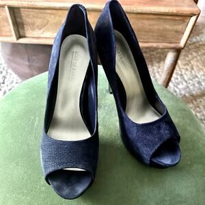 Marco Santi Navy Suede Peep Toe Stiletto Heels, size 9.5
